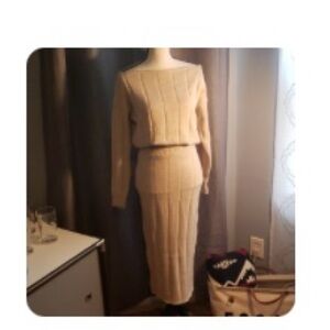 ASOS Beige Ribbed Midi Pencil Skirt